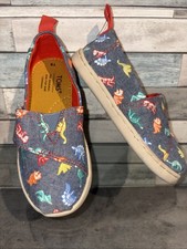 Toms Tiny Alpargata Slip On Shoes Dinosaur Print On Blue Denium T9 upper Unisex