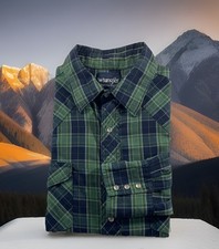 Wrangler Pearl Snap Shirt Size XL Mens Green Plaid Long Sleeve