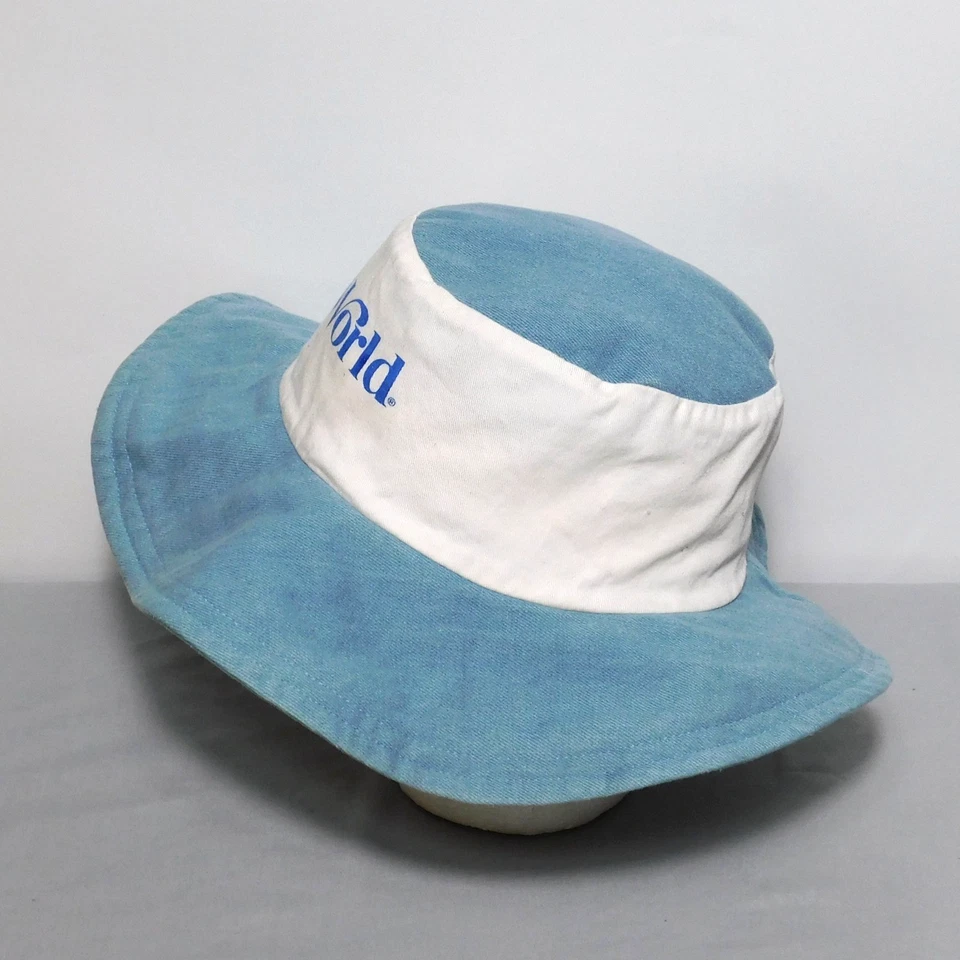 Vtg 1980s Sea World Floppy Sun Hat Denim Blue and White Adult One Size Fits All - Image 2 of 4