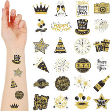 240 Pcs 2026 Happy New Year Tattoos Temporary Stickers Glitter New Year'S Eve Fa