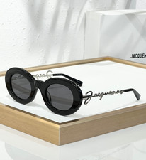 JACQUEMUS Black Oval Sunglasses Logo Temple Dark Lens Acetate Designer Eyewear