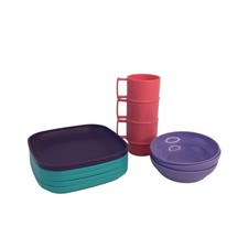 Tupperware Toys Kids Play Dishes Set Teal Purple Pink Plates Bowls Mugs 11 Pcs