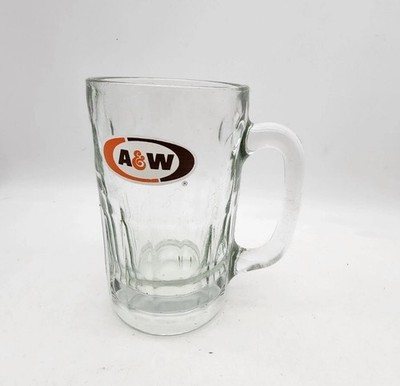 Vtg A&W Root beer   Glass Mug Cold Mug Handled Thumbprint Clear Glass Beautiful