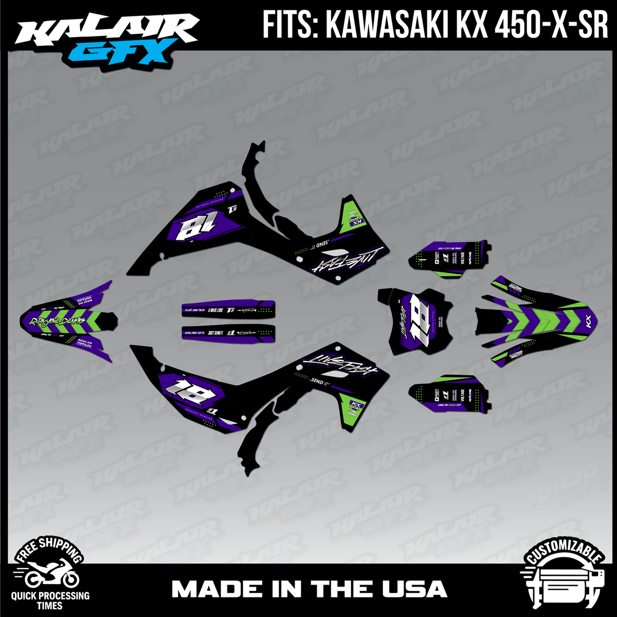 Graphics Kit for Kawasaki KX450 KX450X and KX450SR (2024-26) Rebel