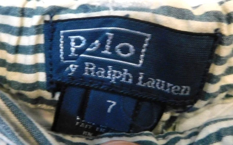 Polo Ralph Lauren Niños Talla 7 Vertical Rayas Seersucker Pantalones Logo Ajustable Cintura Foto 3 de 4