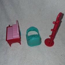 Vintage Polly Pocket Bluebird Furniture Set - Bench, Basket, Coat Rack