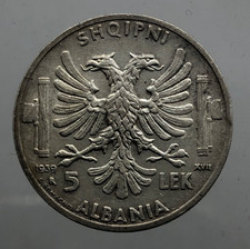 Albania Vittorio Emanuele III 5 Lek 1939  arg