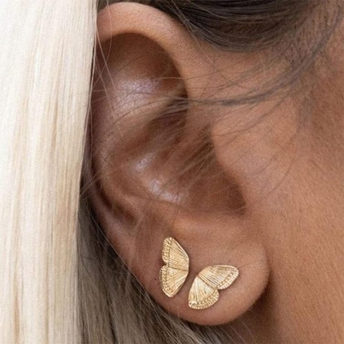 Schmetterlingsflügel Ohrstecker - 14K vergoldet, minimalistisch, leicht, zierlich - Bild 2 von 8