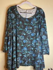 Roamans Women s Plus 2X Black Blue Teal Flora...