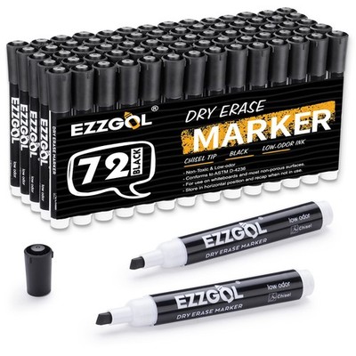 Ezzgol Dry Erase Markers Bulk, 72 Pack Black Low Odor Whiteboard Markers