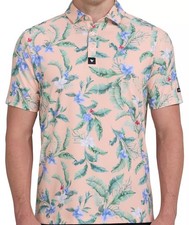 Bad Birdie Men's Flora Fiesta Core Stretch Golf Polo Shirt Peach