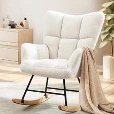 [New]Teddy Fabric Gliding Rocking Chair