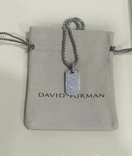 David Yurman Silver Chain with Diamond Dog Tag 