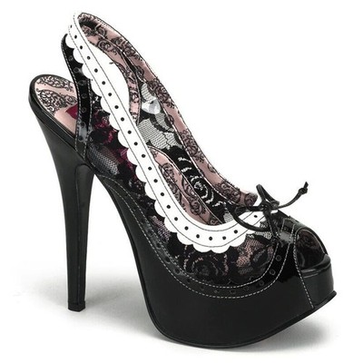 Pleaser Teeze 17 Black & White Lace Peep Toe Heels Size 7 BRAND NEW W/ BOX