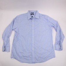 Chaps Shirt Adult 17 34/35 Blue  White Striped Classic Fit Button Up Casual Men