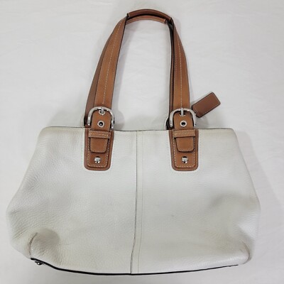 COACH purse bone white pebbled leather with brown accents