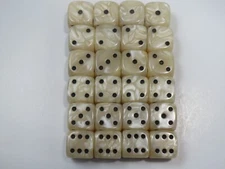 NEW Dice Set of 24 D6 -14 mm Pearl Ivory w/black pips