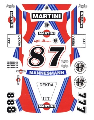 #8 - #7 Martini Alfa Romeo 156 V6 DTM 1/32nd Scale Slot Car Decals