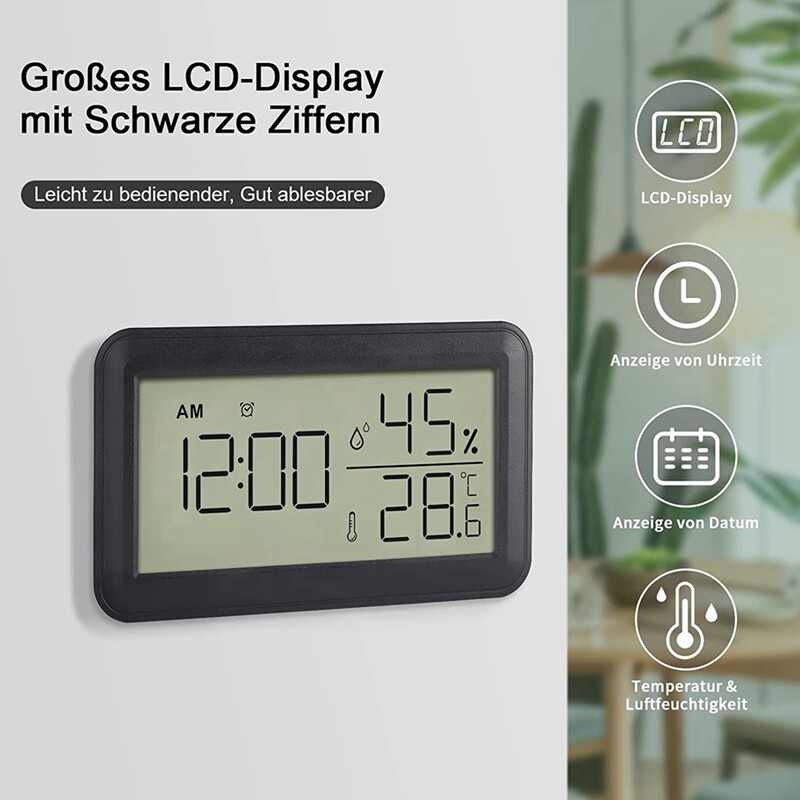 Hygrometer Indoor mit Wecker, LCDDigitalthermometer, für Zimmer