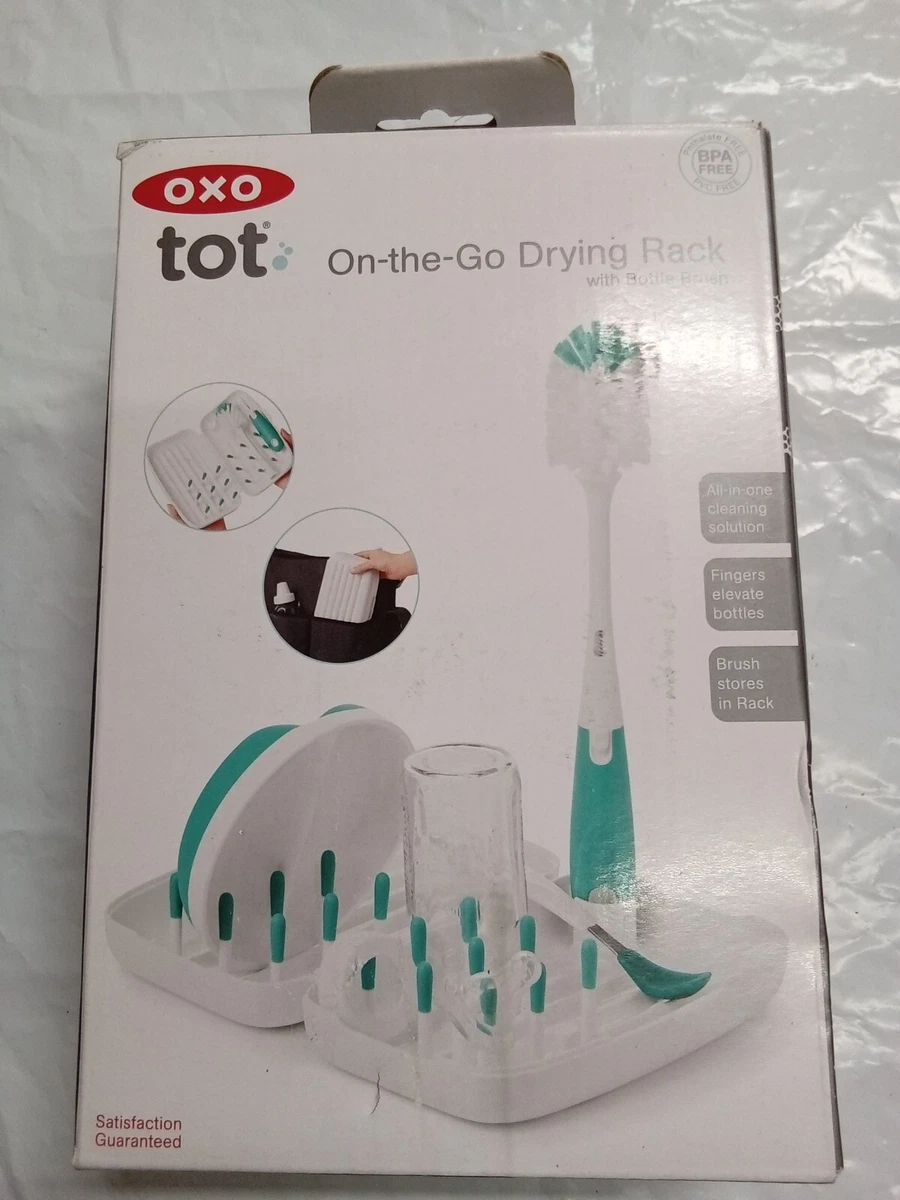 OXO TOT On The Go Drying Rack With Bottle Brush GREEN WHITE