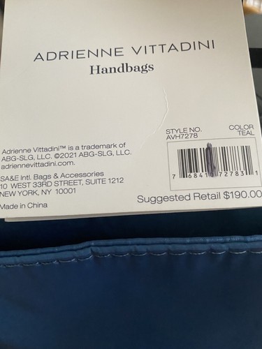 Adrienne Vittadini Nylon Tote Navy/Teal - Picture 9 of 9