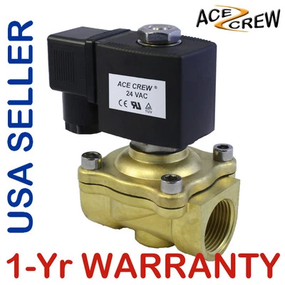 ACE CREW 3/4 inch 24V AC Brass Electric Solenoid Valve NPT Gas Water Air Normally Closed