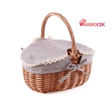CESTINO Pic-nic ovale cesto vimini foderato tessuto grigio 28x20 portalavoro