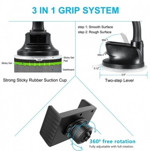 Car Mount Dash Windshield Holder Cradle Swivel Dock Strong Grip for Cell Phones - 第 5/10 張圖片