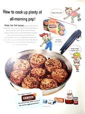 PRINT AD 1954 Armour Star Pure Pork Sausage Cook Up All Morning Pep 10.5x13