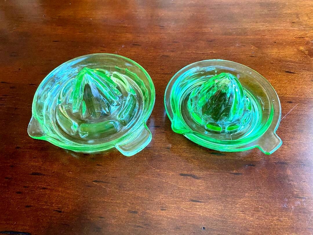 Set of 5 Green Depression Glass Juicers/Juicer Lids eBay