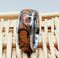 Wood Engagement Ring Tungsten Koa Wood Wave Ring For Men Tungsten Wedding Band,