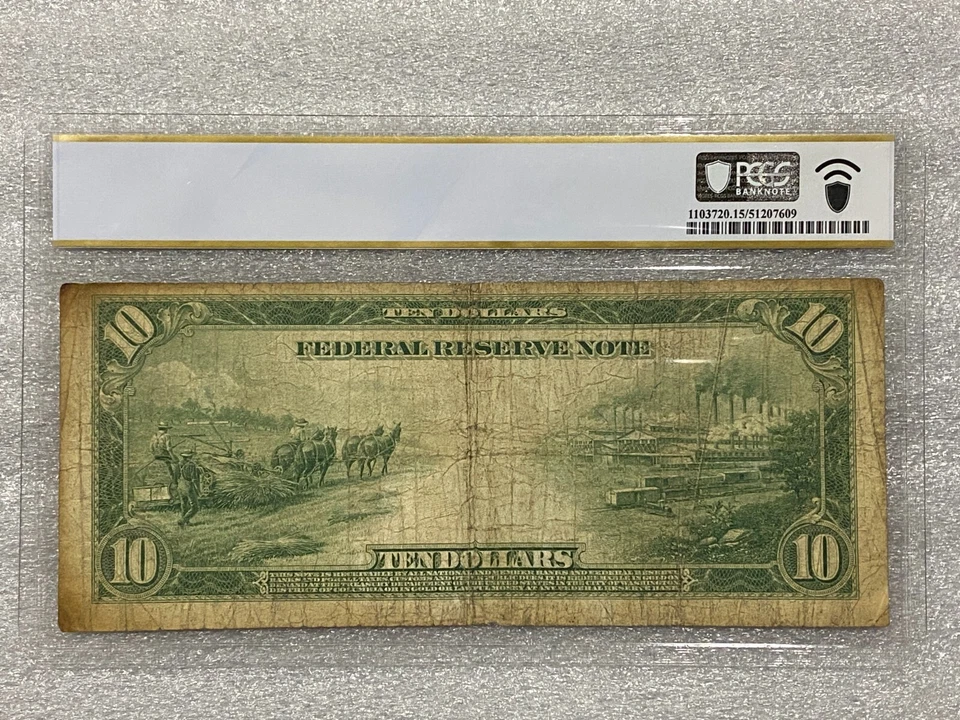 1914 Fr. 915C $10 Blue Seal Federal Reserve Note Philadelphia PCGS 15 - Image 2 of 4