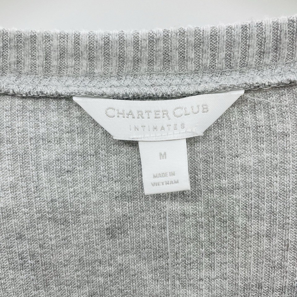 Charter Club Womens Size Medium Ribbed Henley Pajama Top in Heather