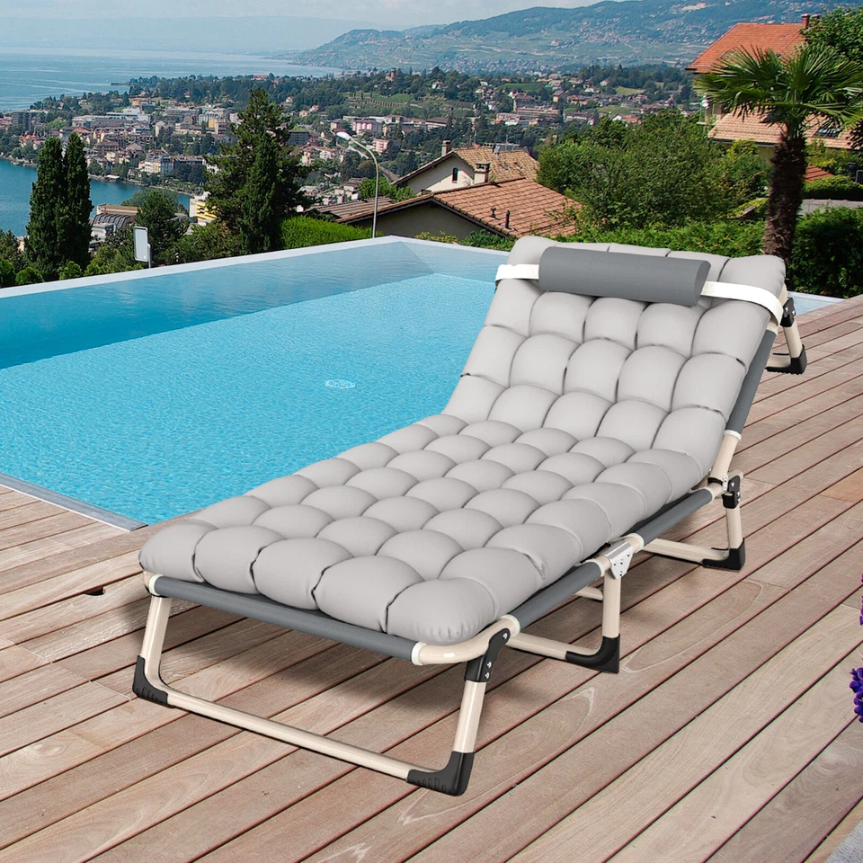 190cm Sonnenliege klappbar Gartenliege Strandliege Liegestuhl mit Kissen - Bild 2 von 4