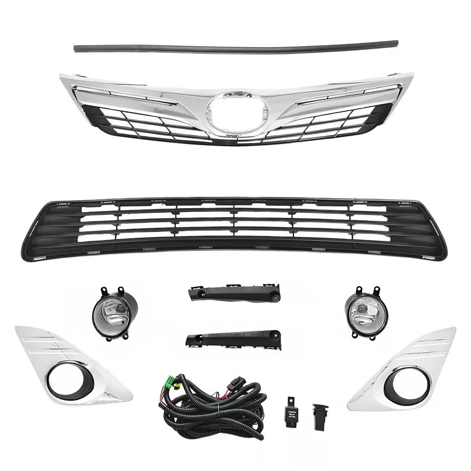 For 2012-2014 Toyota Camry Front Bumper Upper Lower Grille w/ Seal Fog Light Kit - Изображение 2 из 4