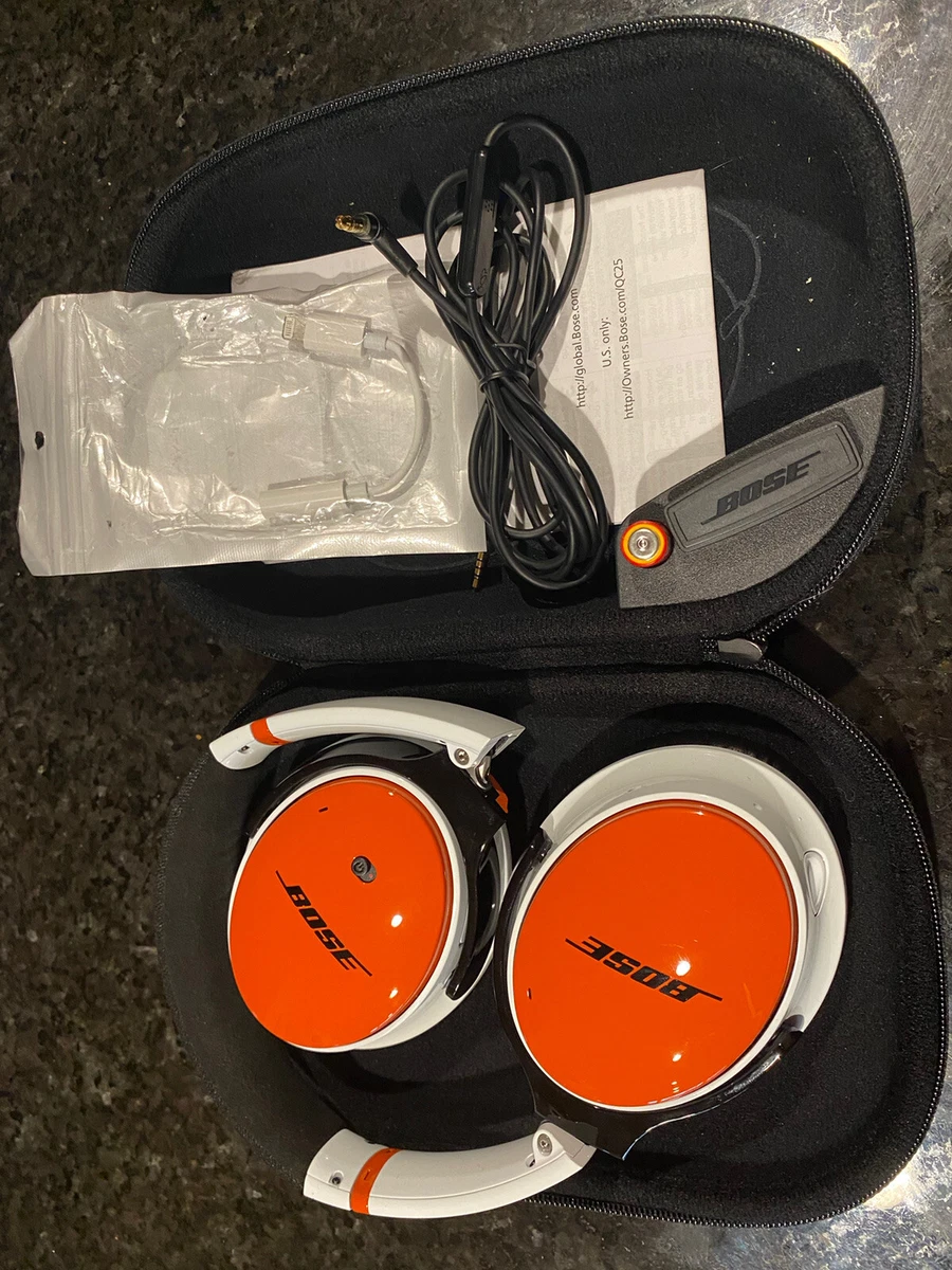 New Bose QC 25 ColorWare Custom Orange & White ( Rare) With iPhone Adapter  New