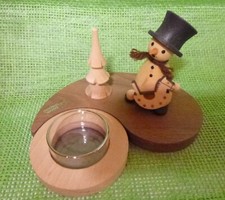 Teelichthalter modern wood Schneemann mit Baum**echt Erzgebirge**Holz**NEU & OVP