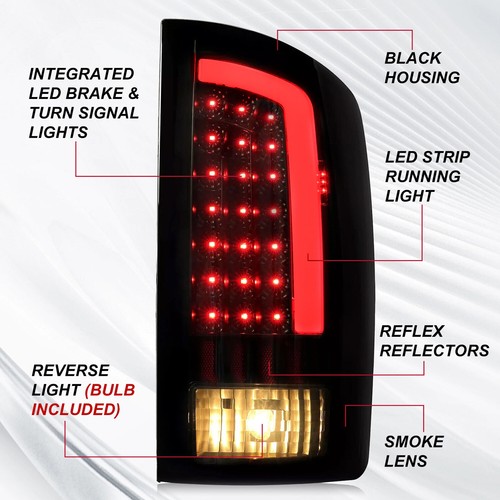 For 2002-2006 Dodge Ram 1500 2003-2006 2500 3500 LED Tail Lights Lamps Smoke - Picture 2 of 15