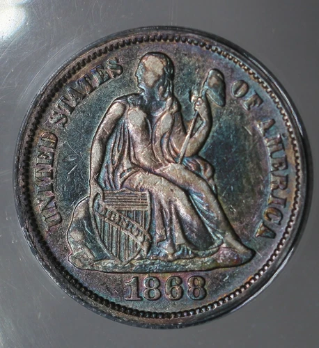 1868 ANACS XF 40 Liberty Seated Dime, 10C, 1800's Dime, LS Dime, Lib Dime