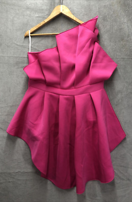 Aomei Top Pink 2XL Hot Pink One Shoulder Pleated 3/4 Halter Party Barbiecore