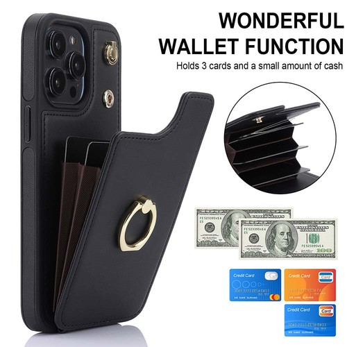 For iPhone 16 15 14 Pro Max 13 12 Leather Wallet Case Card Bag+Crossbody Strap - Zdjęcie 18 z 59