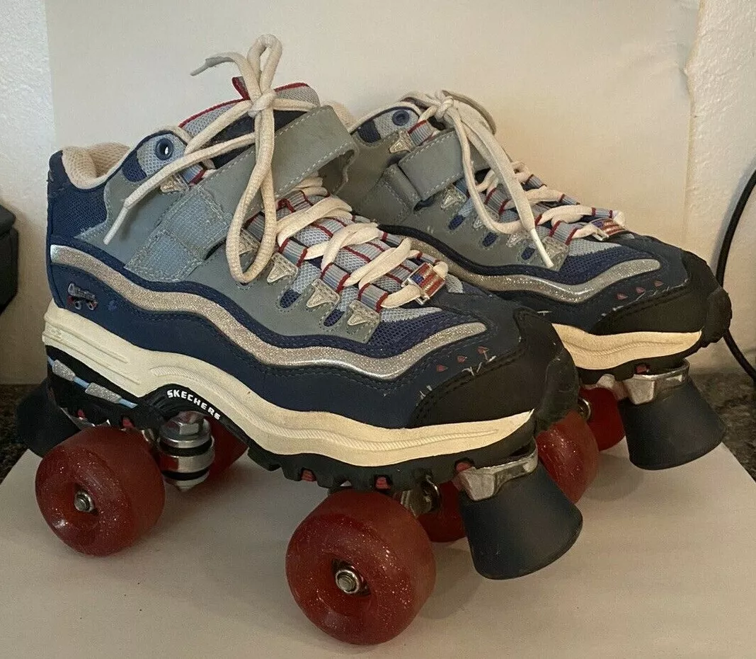 Vintage Skechers 4 Wheelers Blue USA Roller Skates Quad Derby 90s EU 37.5 W 7
