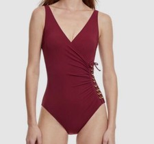  178 Gottex Women's Red Golden Touch One-Piece Swimsuit Size 12