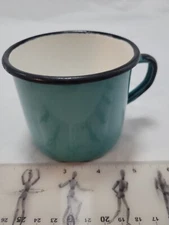Vintage Enamel Mug teal & Black Coffee Cup Huta Silesia Poland Camping