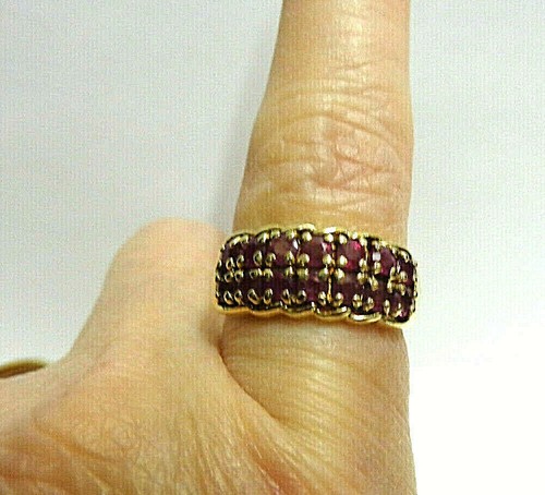 Ruby ring 10kt yellow gold sz 7 wgt 3.6 grams tcw .98 2 row design - Picture 5 of 10