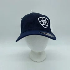 Ariat Flexfit Offset Shield Logo Fitted Hat Cap Navy Blue White Size S/M