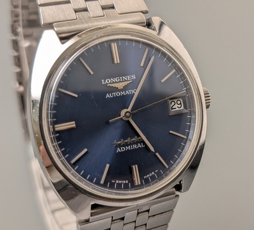 Longines Admiral Blue Dial Silver Date Automatic Men's Watch Vintage 34mm - Picture 2 of 15