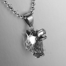 silver wolf head long coat German Shepherd dog pendant stainless steel chain