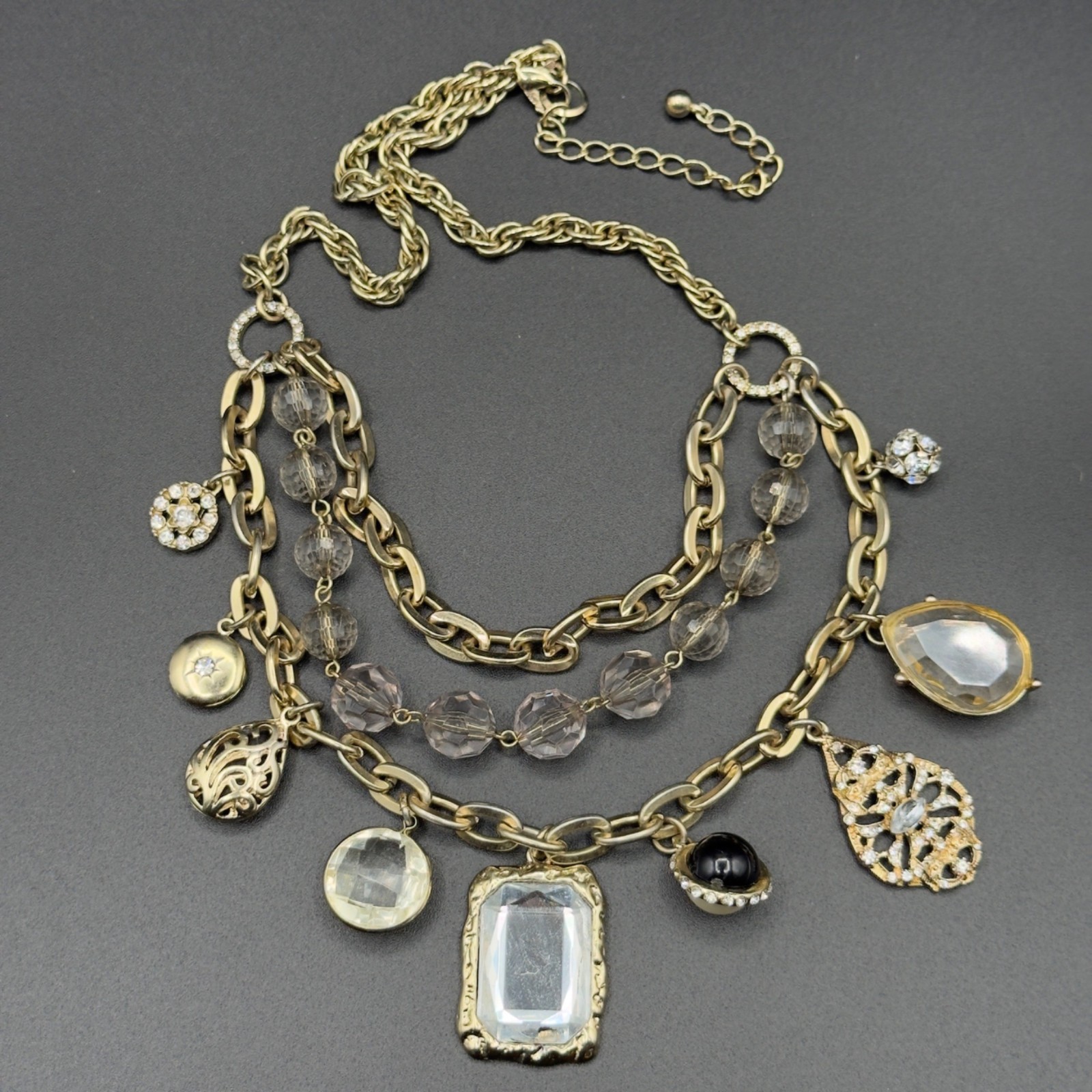 Multi Layer Gold Tone Statement Necklace Charms L… - image 15