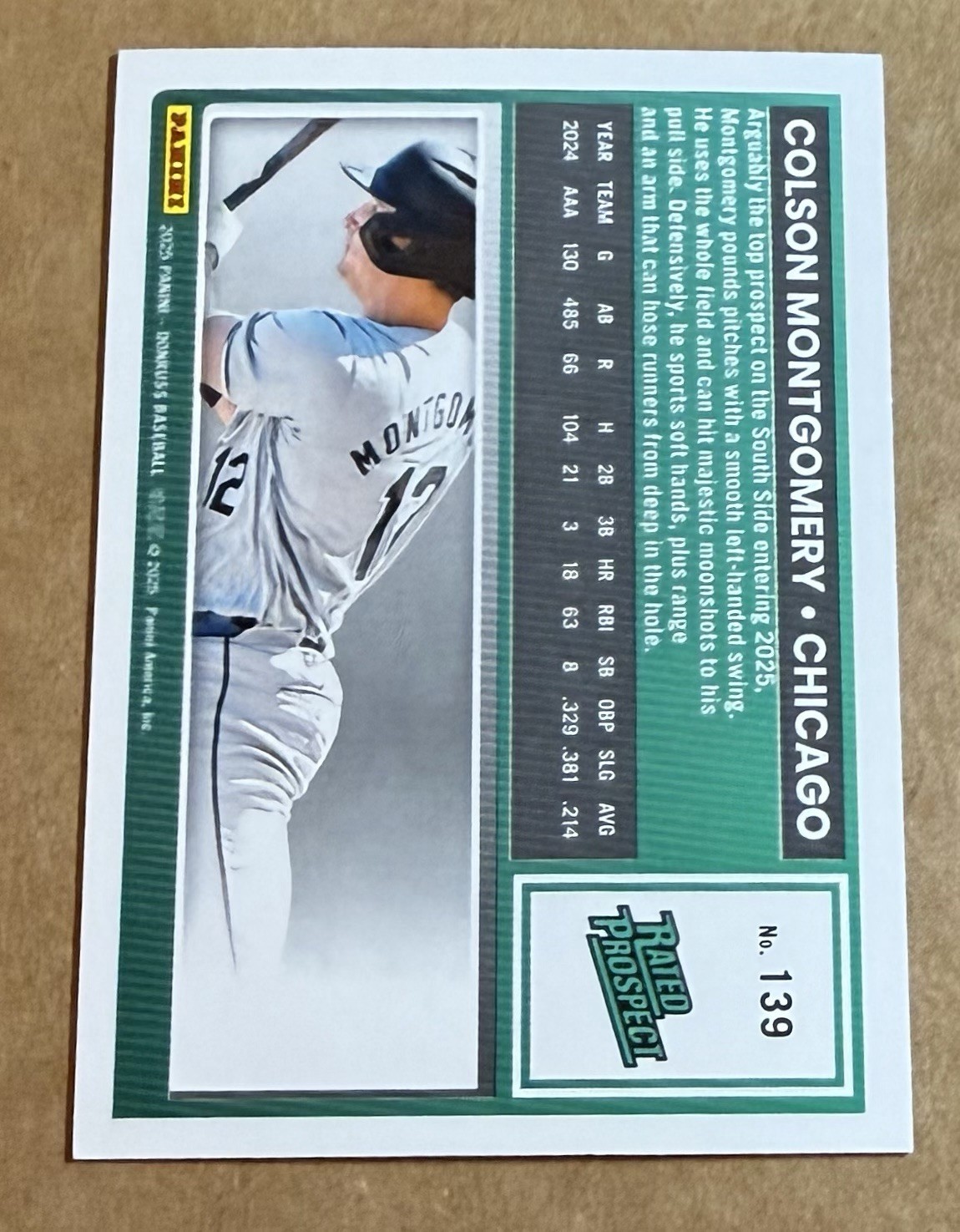 Colson Montgomery 2025 Panini Donruss Rated Prospect Chicago White Sox #139 view 3